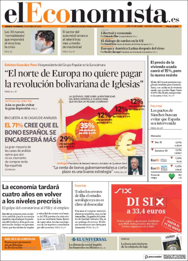 Portada de El Economista (Espa&ntilde;a)