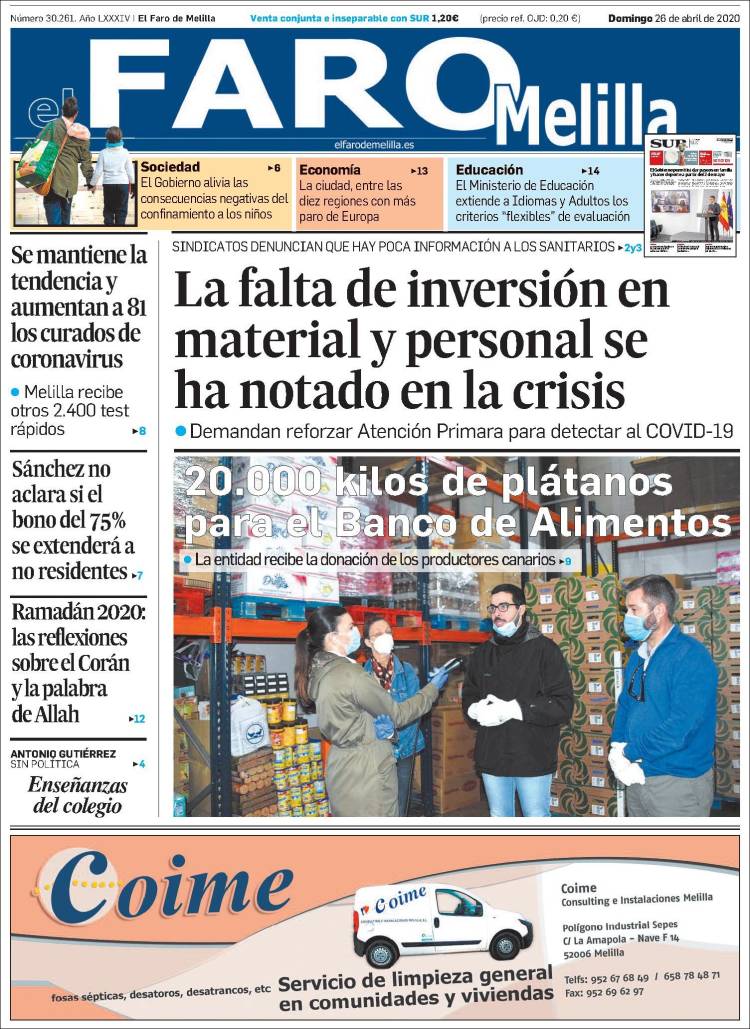 Portada de El Faro de Melilla (España)