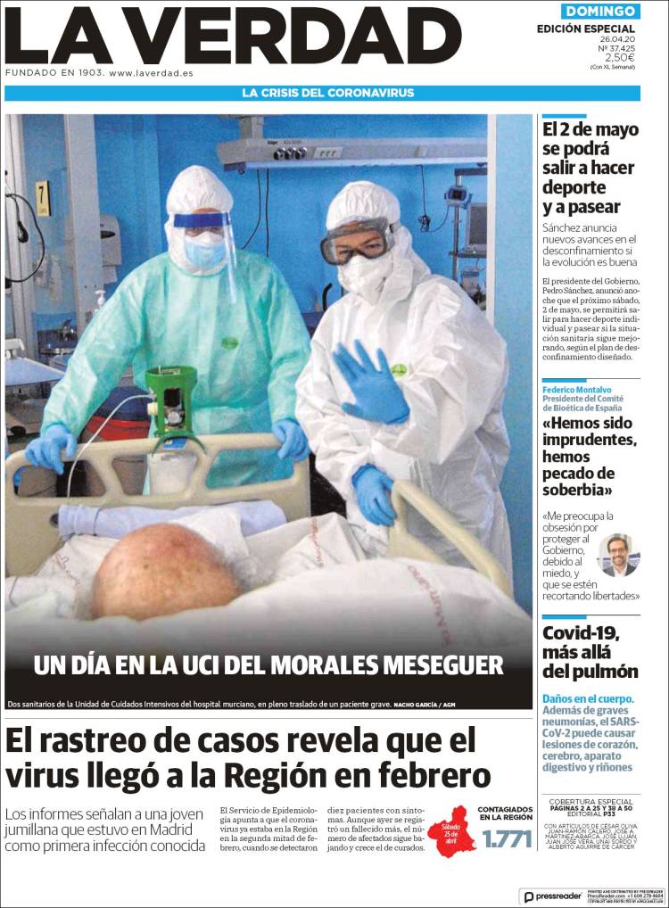 Portada de La Verdad de Murcia (España)