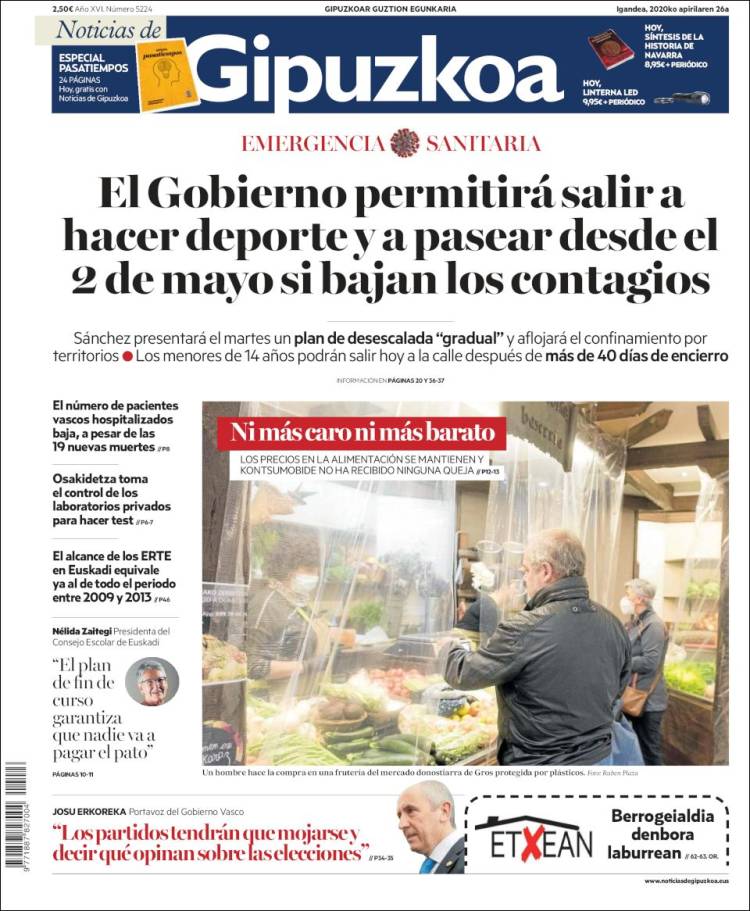 Portada de Noticias de Gipuzkoa (España)