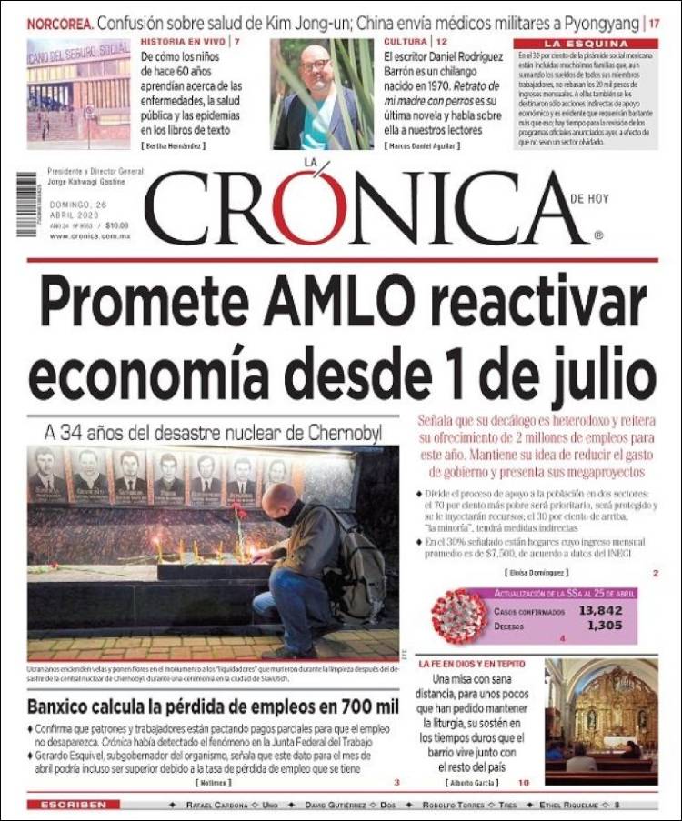 Portada de La Crónica de Hoy (M&eacute;xico)