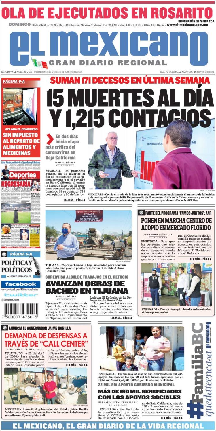 Journal El Mexicano El Gran Diario Regional Mexique Les Unes Des Journaux De Mexique 5689