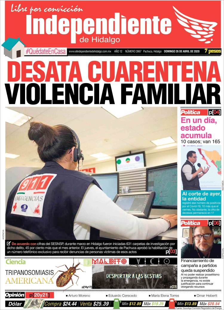 Portada de El Independiente de Hidalgo (M&eacute;xico)
