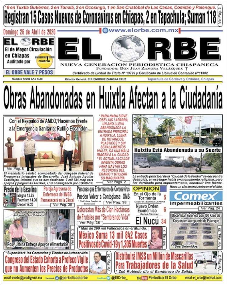 Portada de El Orbe (M&eacute;xico)