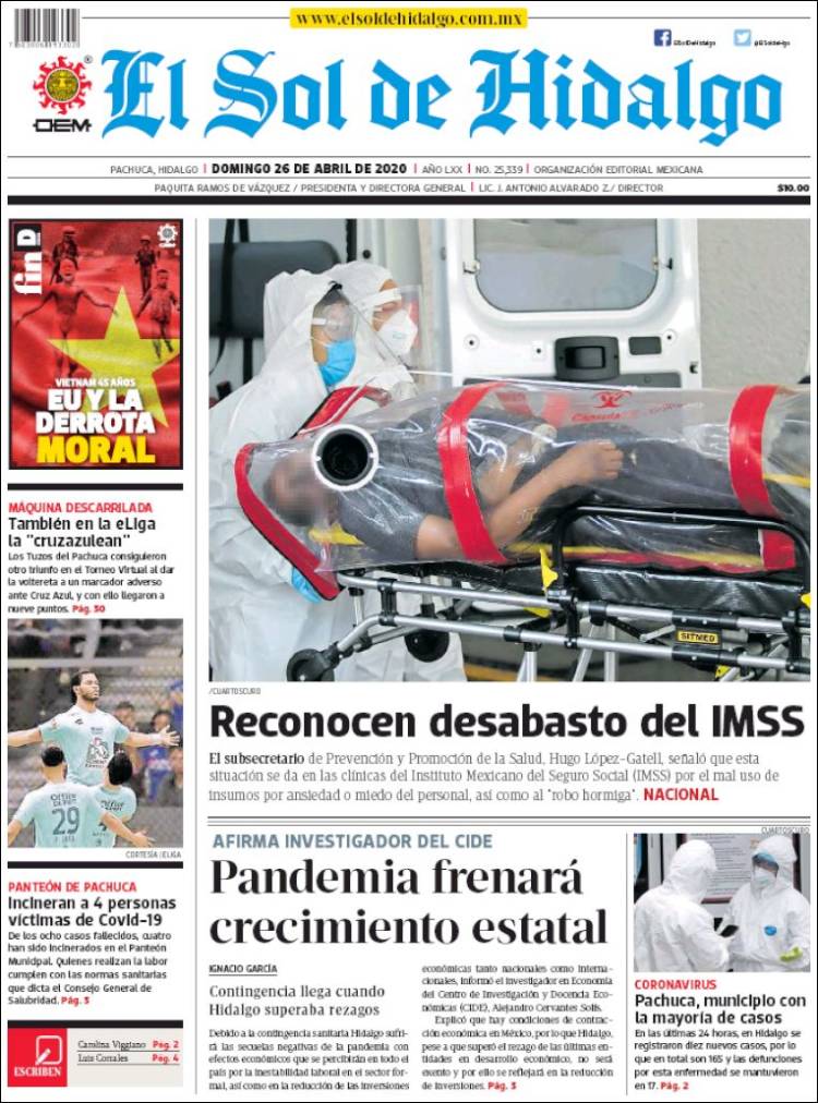 Portada de El Sol de Hidalgo (M&eacute;xico)