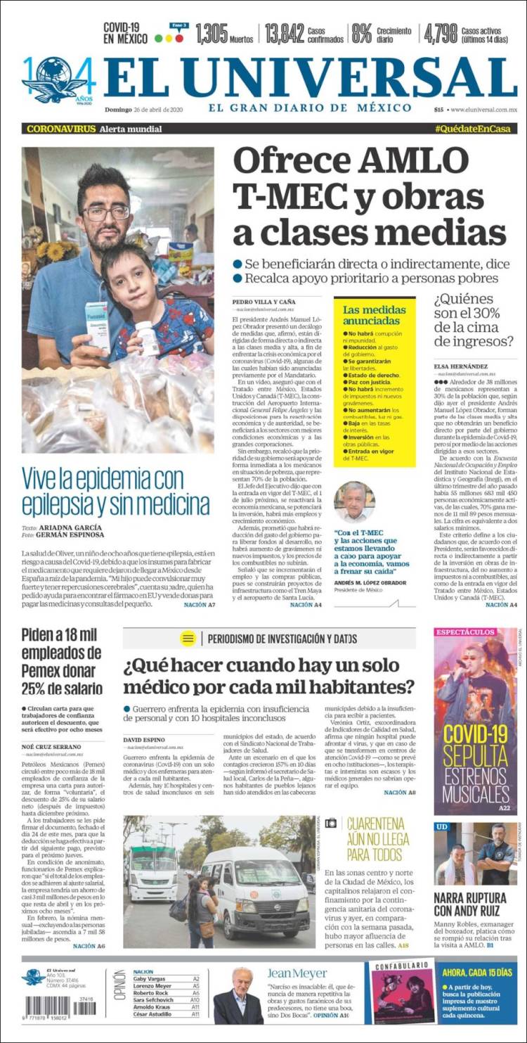 Portada de El Universal (M&eacute;xico)