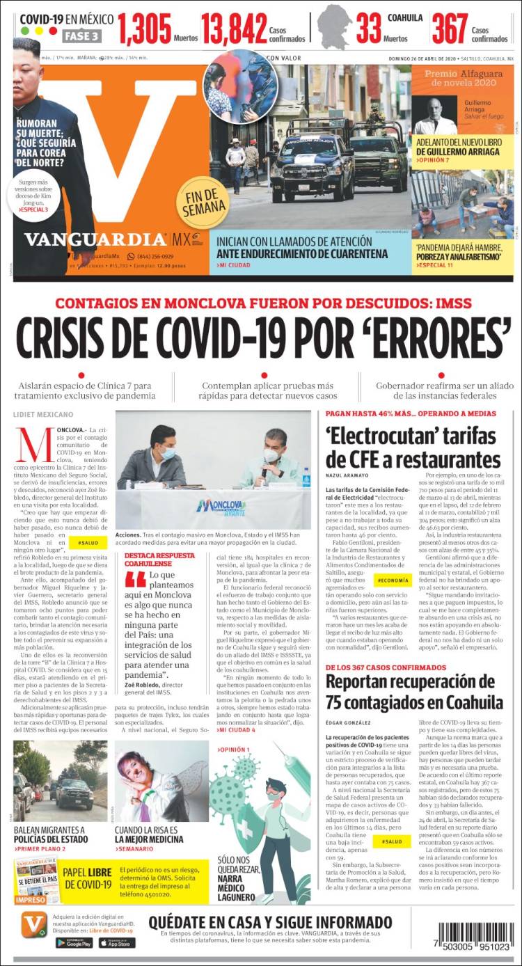 Portada de Vanguardia (M&eacute;xico)