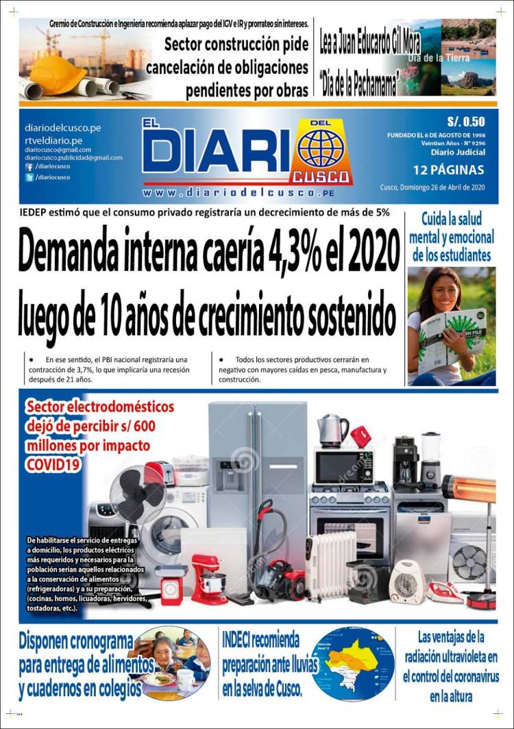 Portada de El Diario del Cusco (Perú)