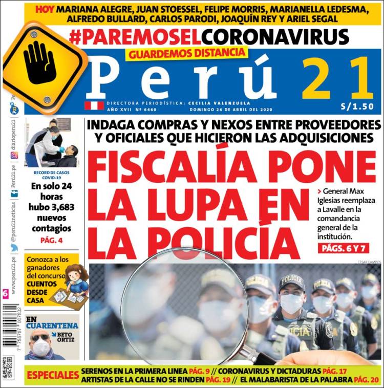 Portada de Perú 21 (Perú)