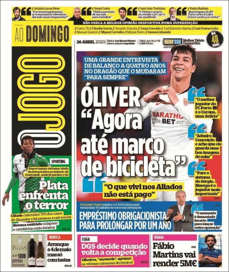 Portada de O Jogo (Portugal)