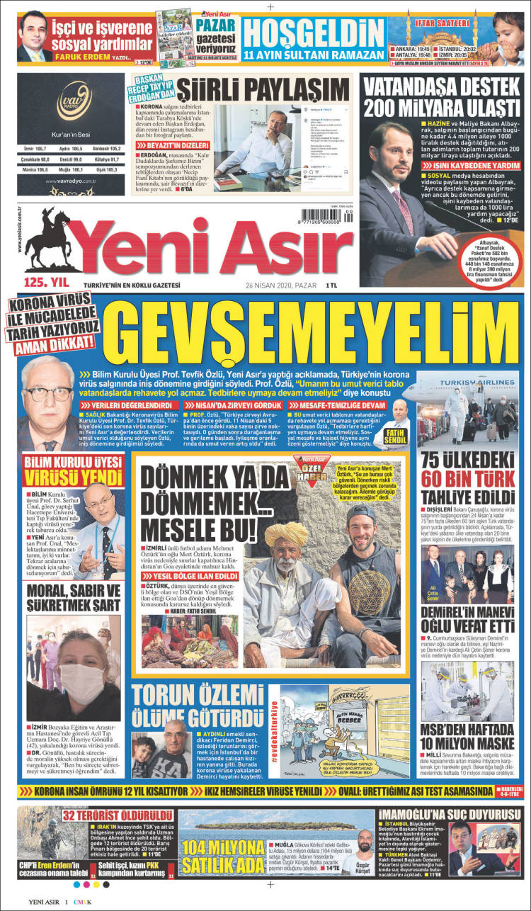 Portada de Yeni Asır (Turquie)