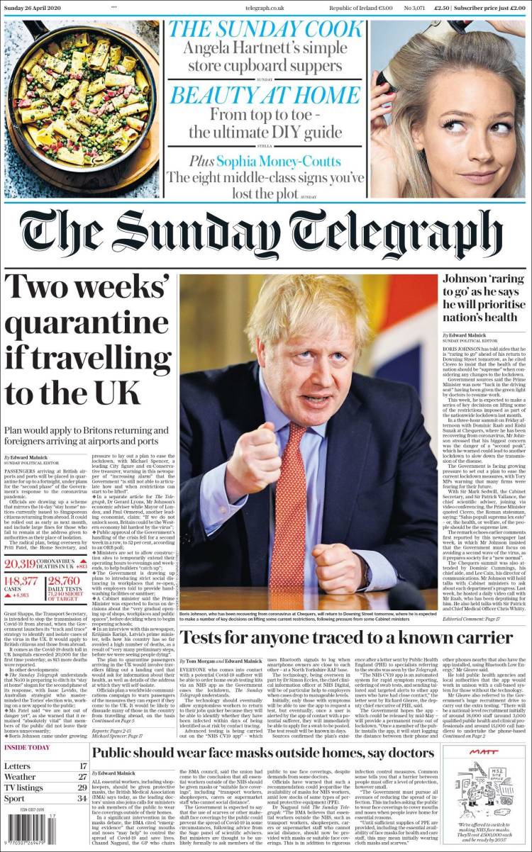 Portada de Daily Telegraph (Reino Unido)