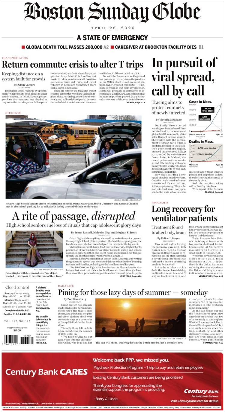 Portada de Boston Globe (USA)