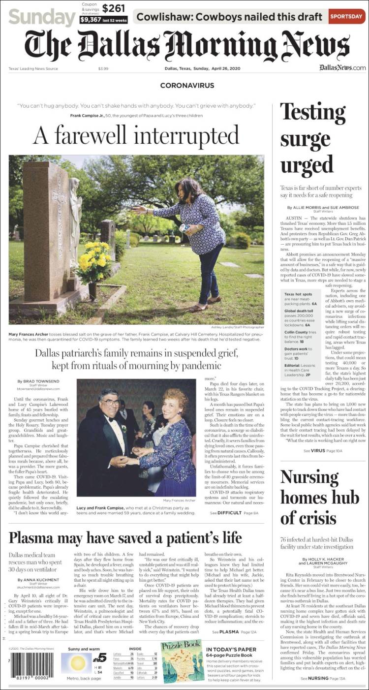 Portada de Dallas Morning News (USA)