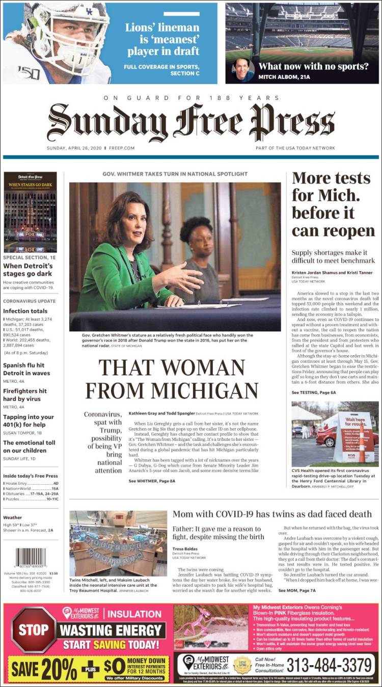 Portada de Detroit Free Press (USA)