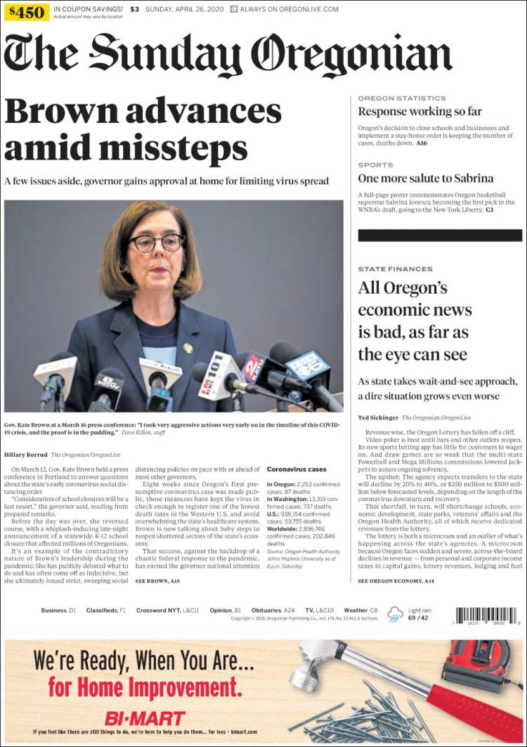 Portada de The Oregonian (USA)