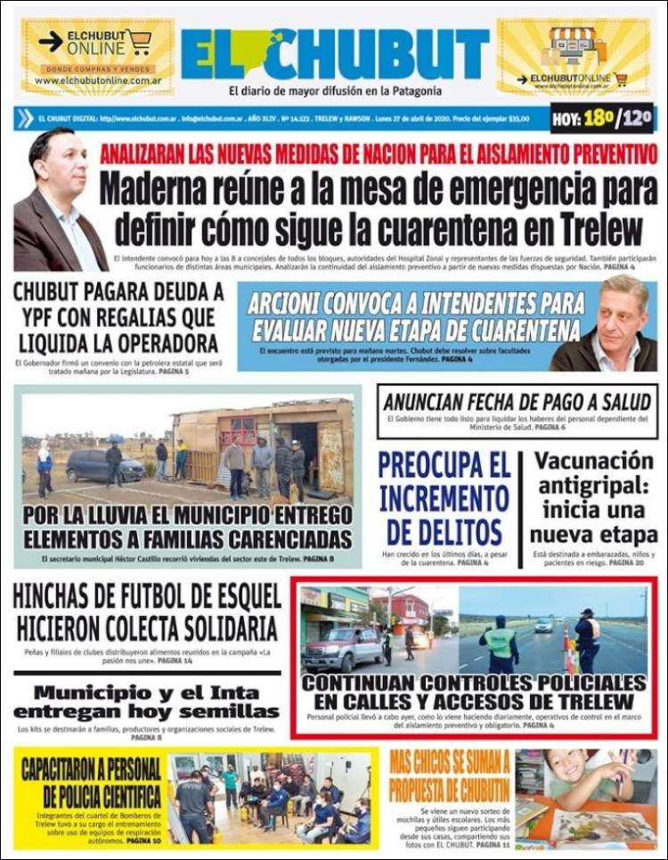 Portada de El Chubut (Argentina)