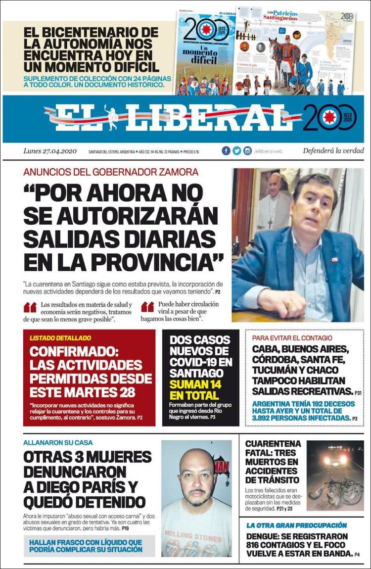 Portada de Diario El Liberal (Argentina)