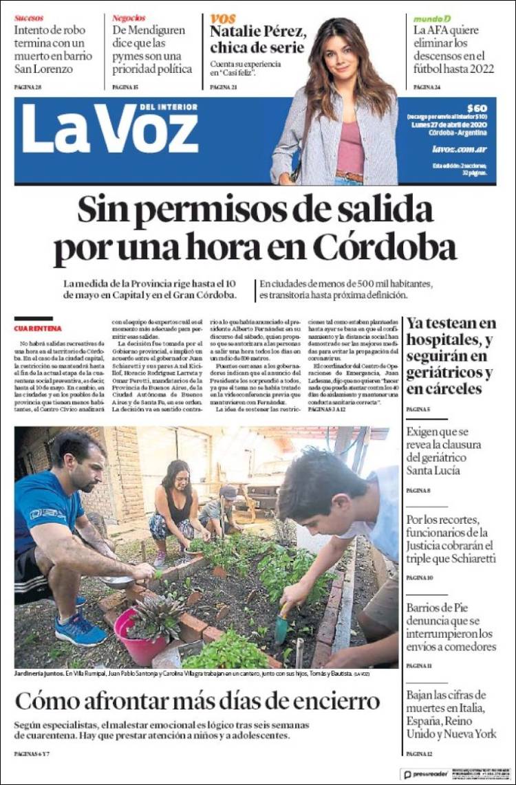 Portada de La Voz del Interior (Argentina)
