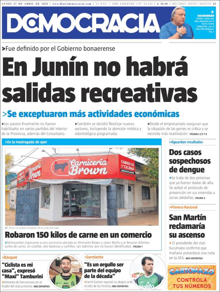 Portada de Diario Democracia (Argentina)