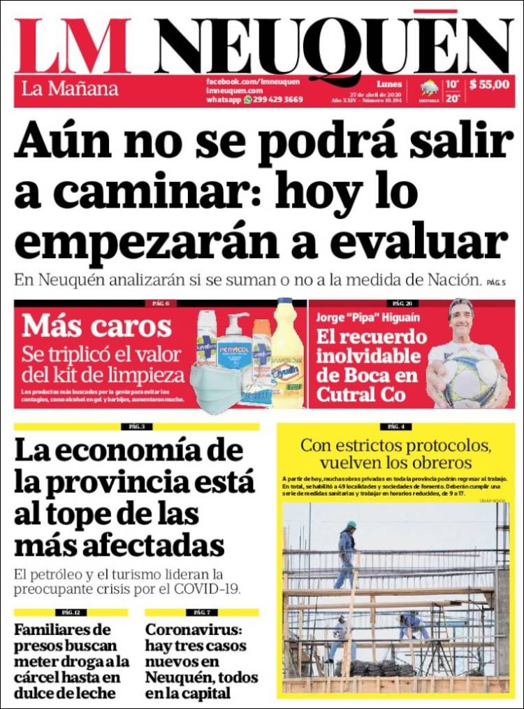 Portada de La Mañanade Neuquén (Argentina)