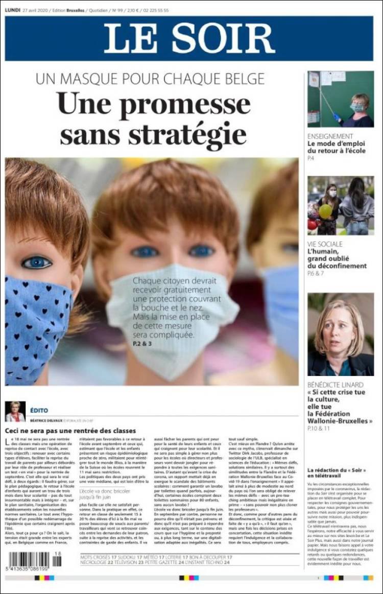 Portada de Le Soir (B&eacute;lgica)