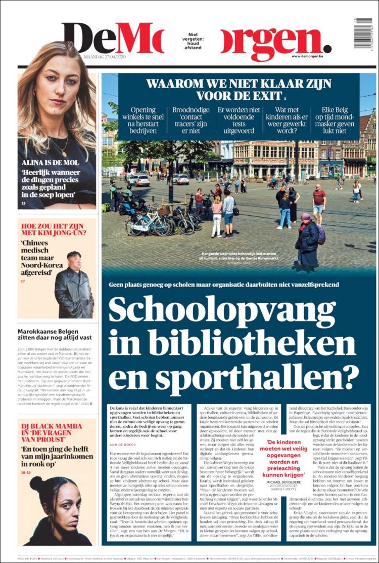 Portada de De Morgen (B&eacute;lgica)
