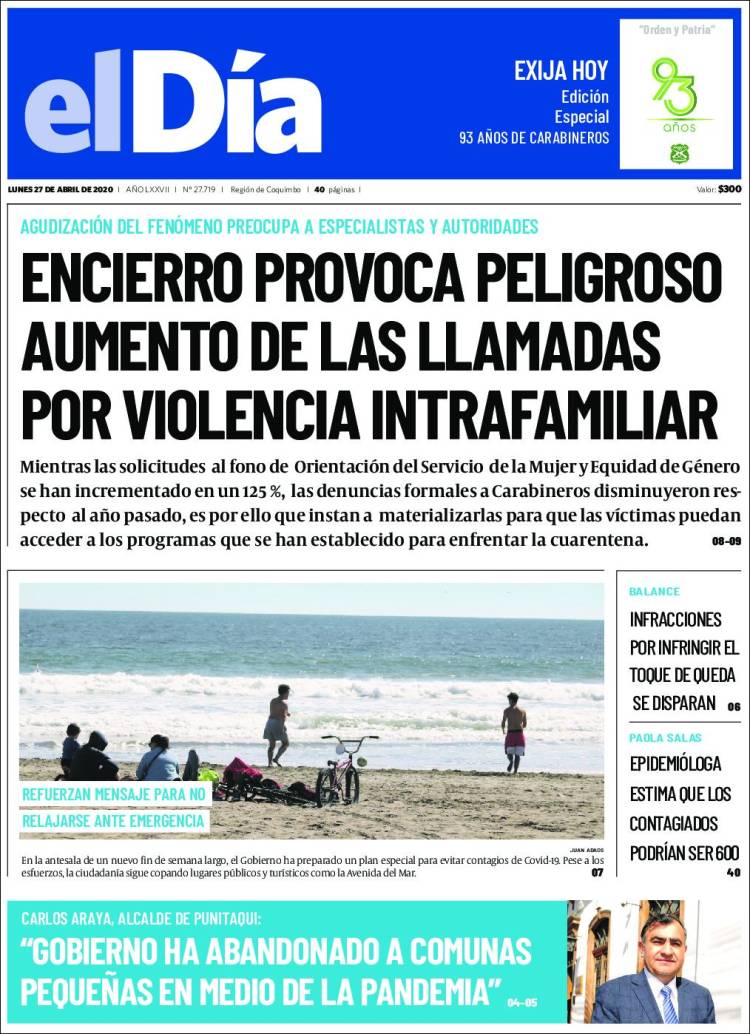 Portada de El Día (Chile)
