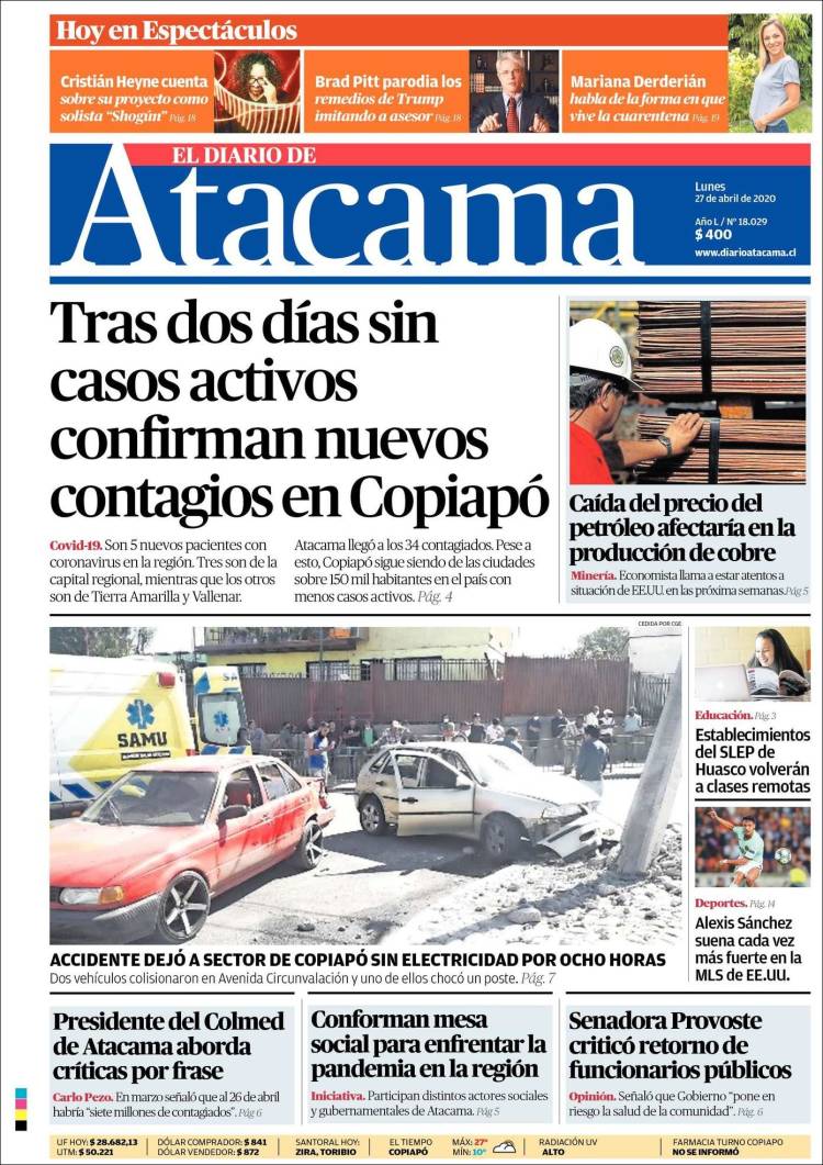 Portada de Diario de Atacama (Chile)