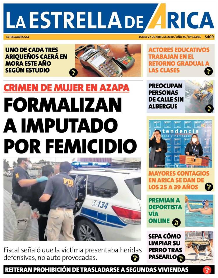 Portada de La Estrella de Arica (Chile)