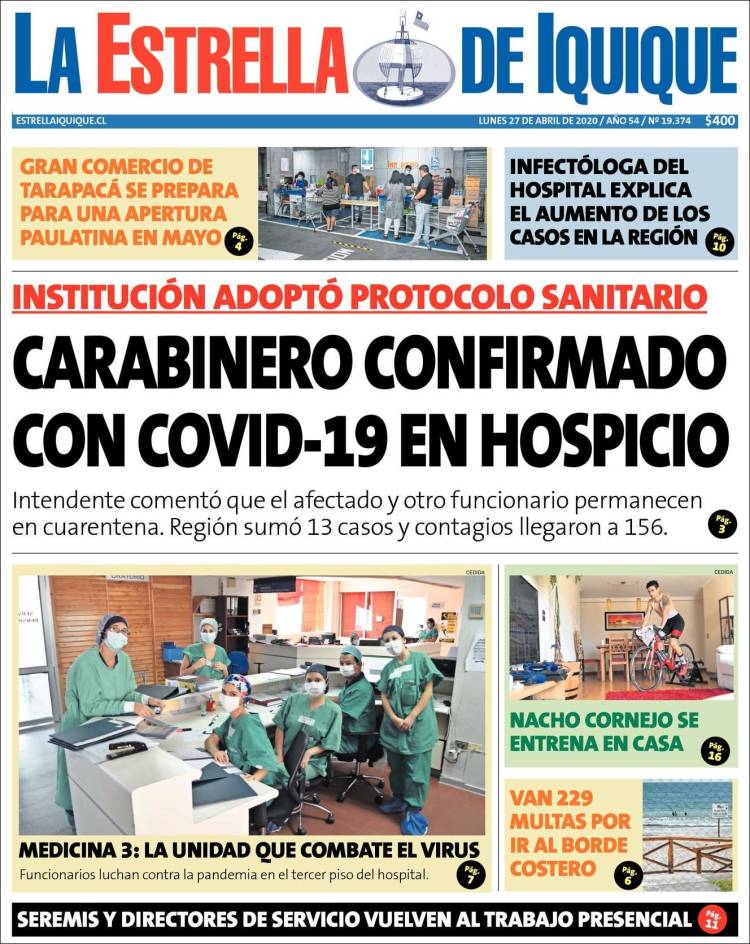 Portada de La Estrella de Iquique (Chile)