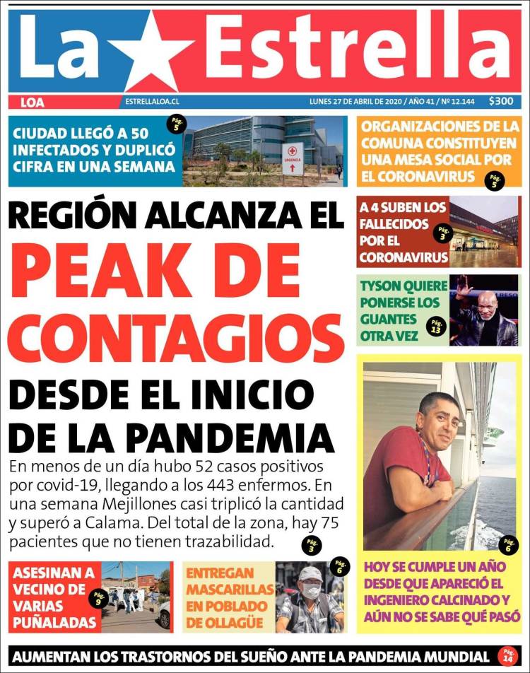 Portada de La Estrella de Loa (Chile)
