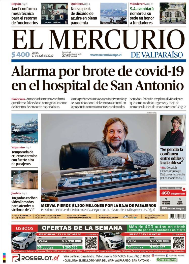 Portada de Mercurio de Valparaiso (Chile)