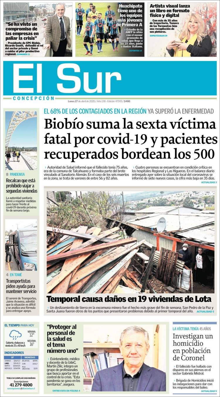 Portada de El Sur (Chile)