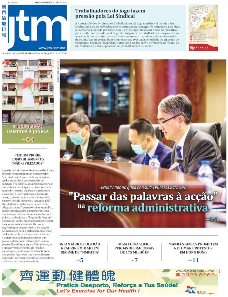 Portada de Jornal Tribuna de Macau (China)