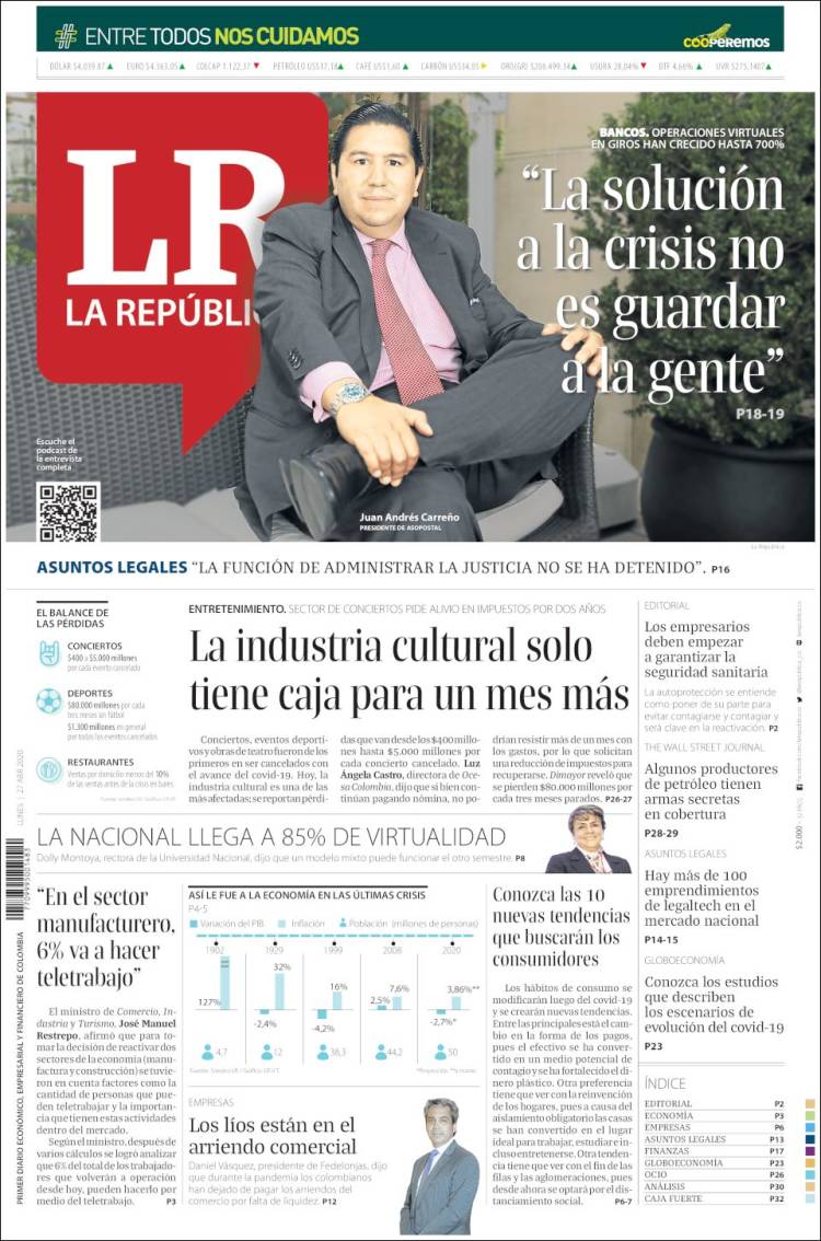Portada de La Republica (Colombia)