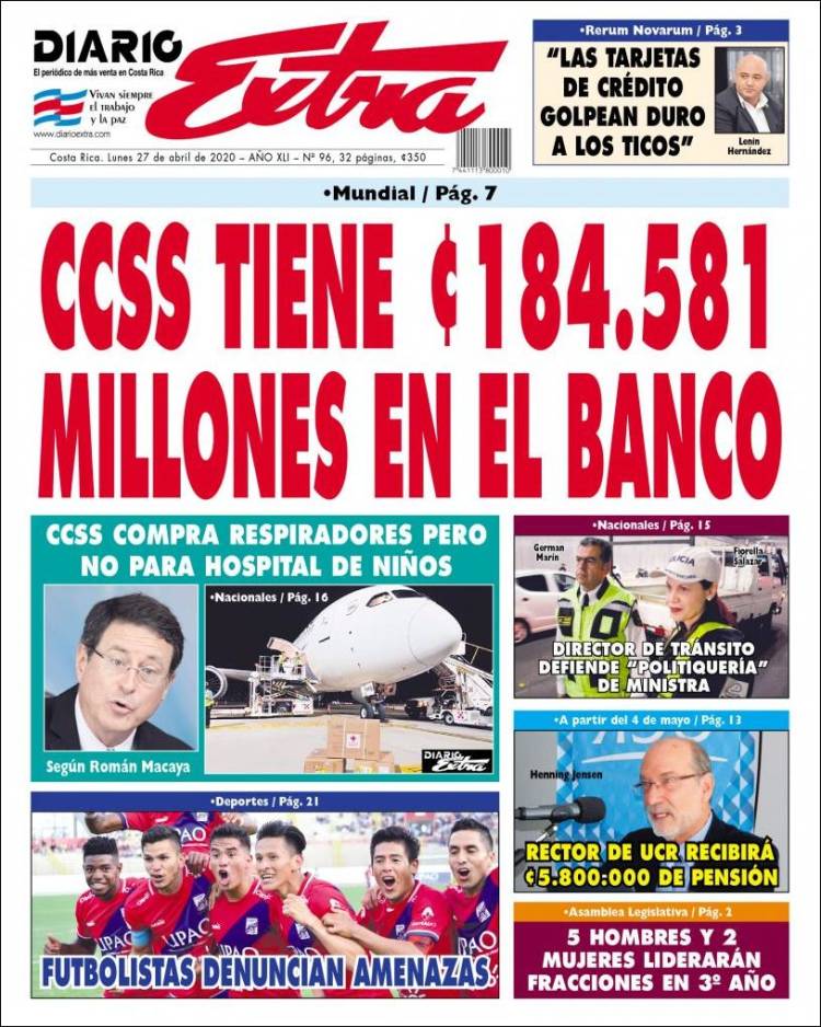 Portada de Diario Extra (Costa Rica)
