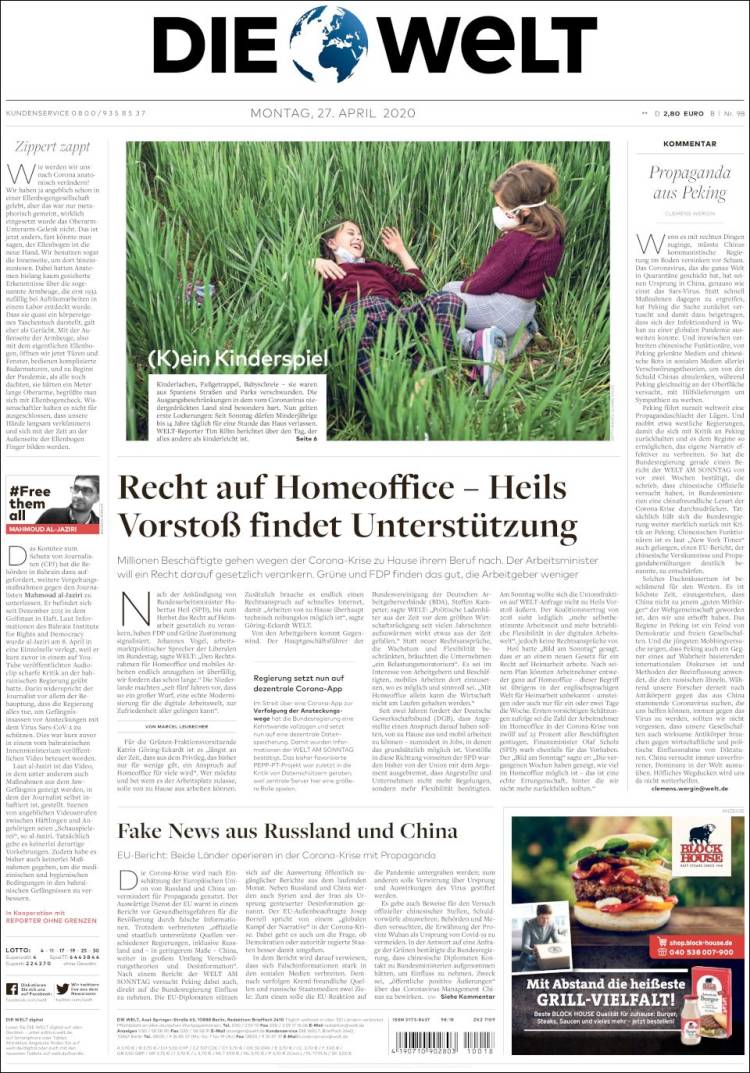 Portada de Die Welt (Alemania)