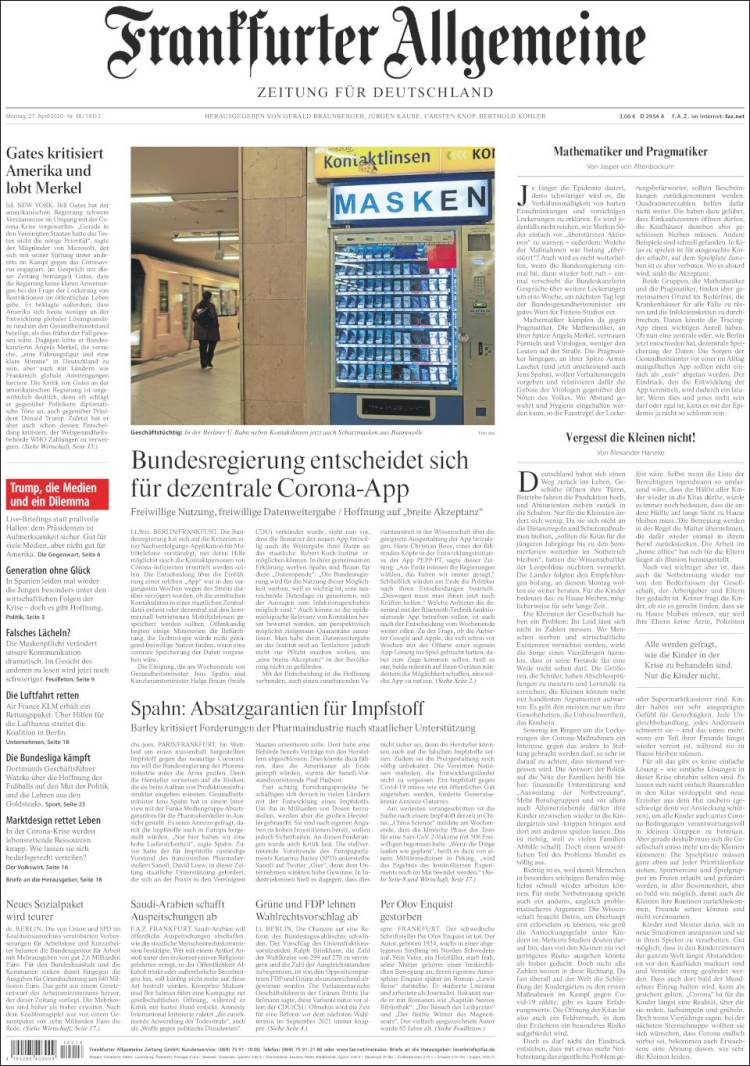 Portada de Frankfurter Allgemeine (Alemania)