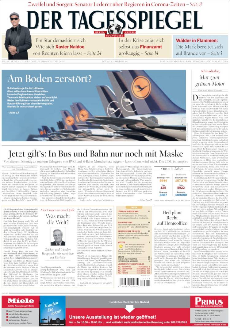 Portada de Der Tagesspiegel (Alemania)