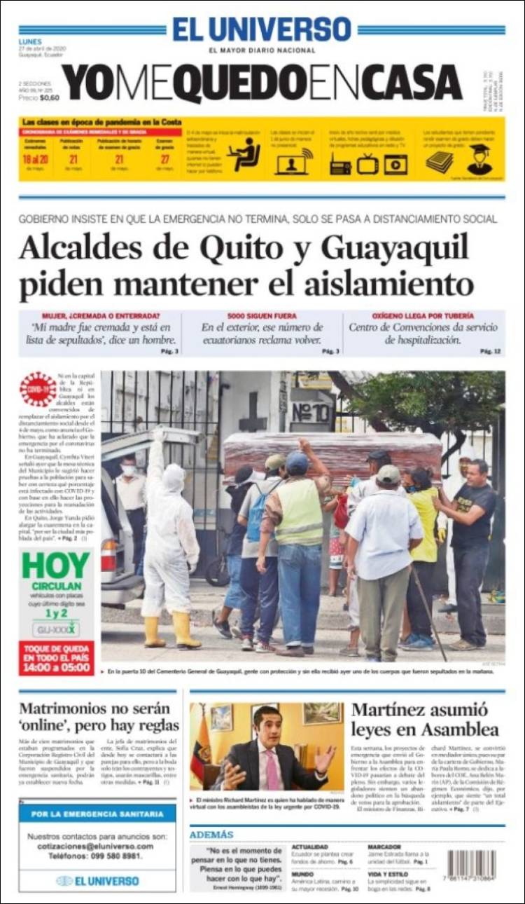 Portada de El Universo - Ecuador (Ecuador)