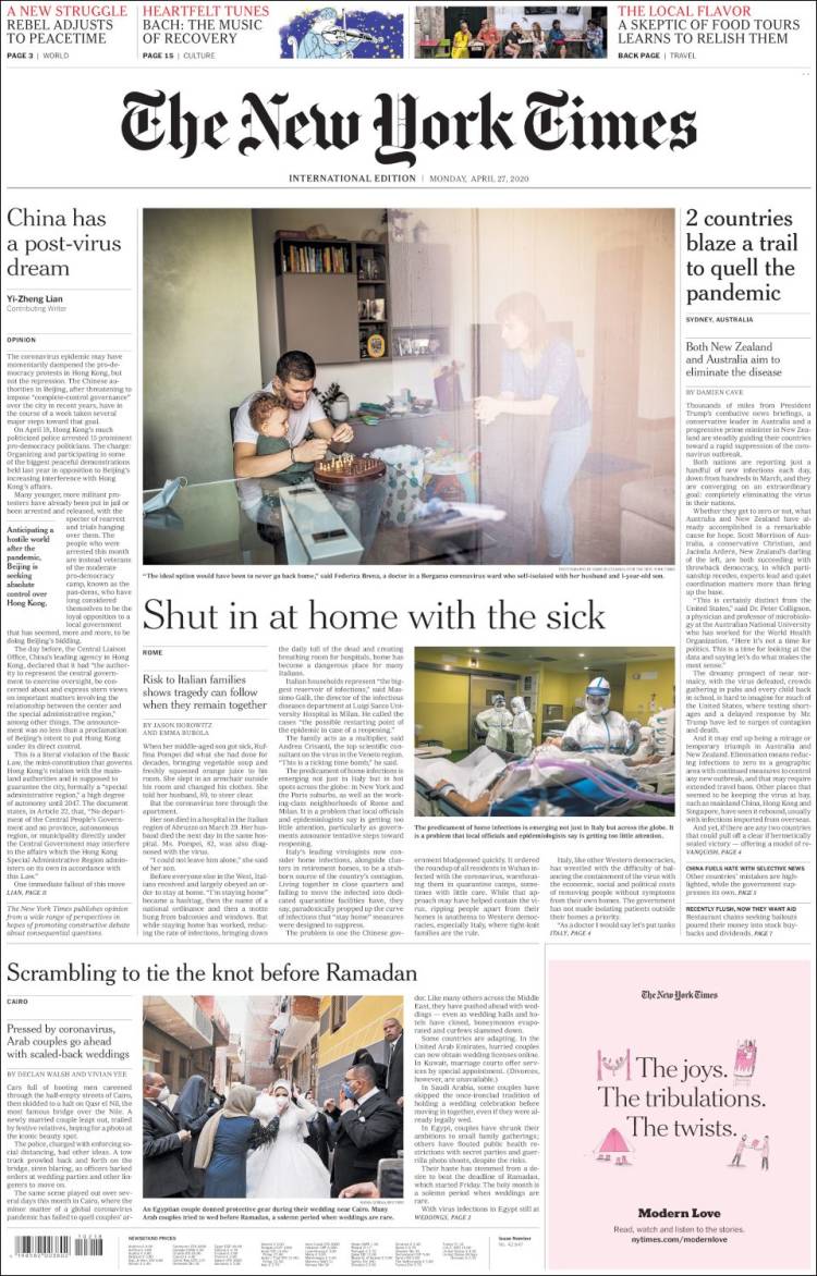 Portada de International New York Times (Europa)