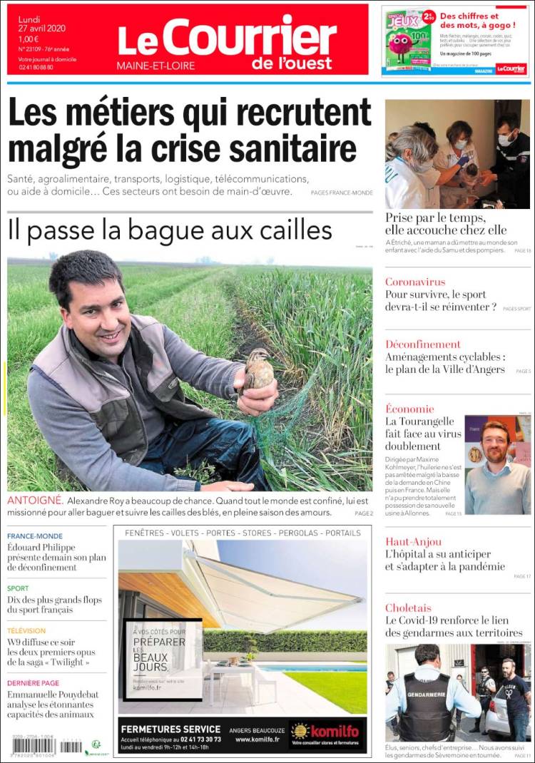 Portada de Le Courrier de l'Ouest (France)