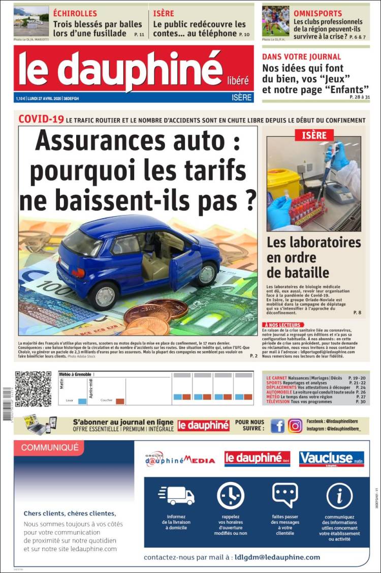 Portada de Le Dauphiné Libéré (France)