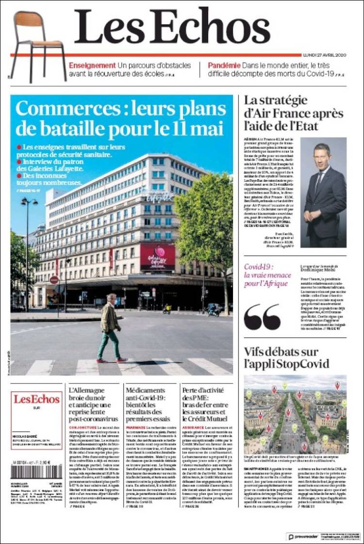 Portada de Les Echos (Francia)