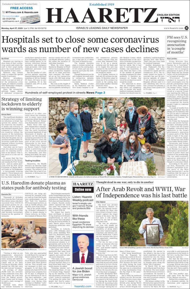 Portada de Haaretz (Israel)