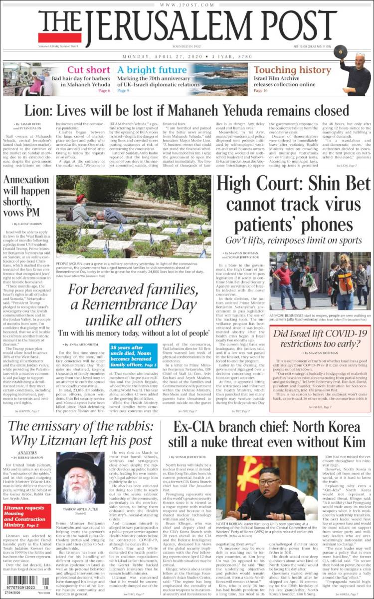 Portada de The Jerusalem Post (Israel)