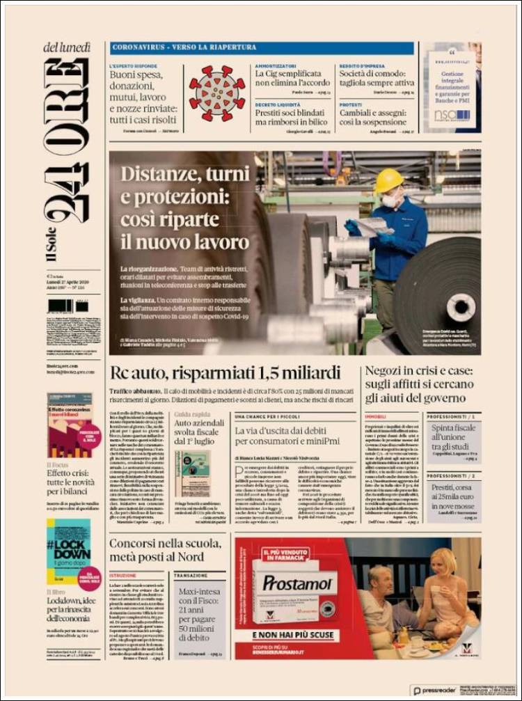 Portada de Il Sole 24 ORE (Italia)