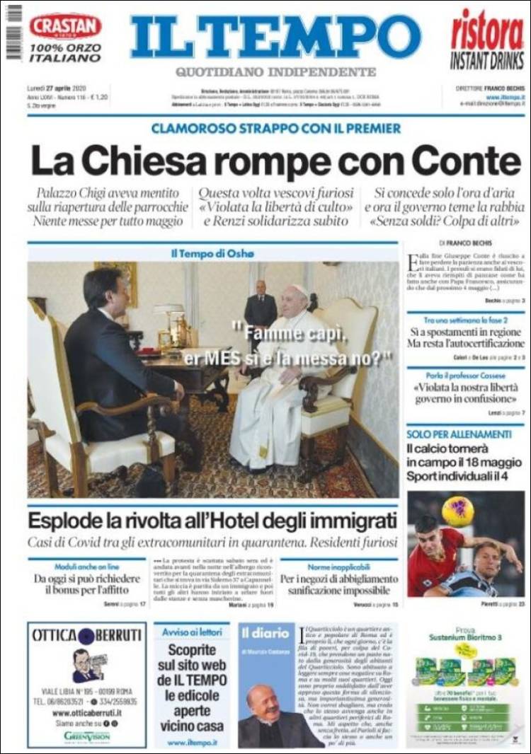 Portada de Il Tempo (Italia)