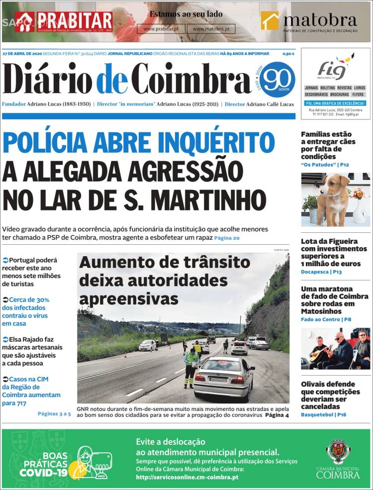 Portada de Diário de Coimbra (Portugal)